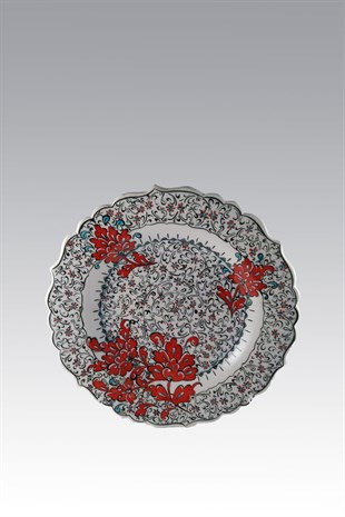 Lotus Motifli Haliç Desenli El Yapımı Çini Tabak